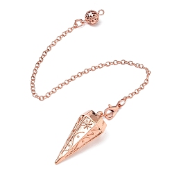 Rose Gold Rack Plating Brass Cone Dowsing Pendulum Pendants, with Cable Chain & Lobster Claw Clasps, Rose Gold, 223mm, Hole: 2mm