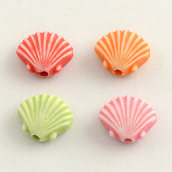 Mixed Color Craft Style Acrylic Beads, Scallop/Shell, Mixed Color, 10.5x12x4.5mm, Hole: 2mm, about 1400pcs/500g