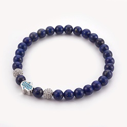 Lapis Lazuli Natural Lapis Lazuli(Dyed) Beads Stretch Bracelets, with Brass Micro Pave Cubic Zirconia Beads, Platinum, 2-1/8 inch(5.3cm)