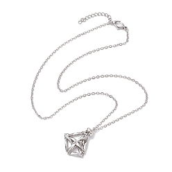 Нержавеющая Сталь Цвет Ожерелья с подвеской в виде клетки с кристаллами, с латунным ползунком, 304 из нержавеющей стали кабель цепи ожерелья, цвет нержавеющей стали, 17.52 дюйм (44.5 см)