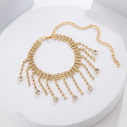 Золотой Браслеты на ногу из сплава с кисточками и стразами для женщин, золотые, 8-1/2 дюйм (215 мм)