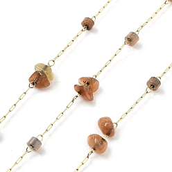 Красный Агат 304 кабельные цепи из нержавеющей стали, с сердоликовой крошкой, текстурированные овальные цепные цепи, пайки, с катушкой, 5~8.5x5~8.5x5~6.5 мм, около 32.81 футов (10 м) / рулон