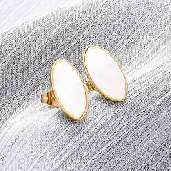 Настоящее золото 18K 304 серьги-гвоздики из натуральной белой ракушки из нержавеющей стали, овальные, ионное покрытие (ip), реальный 18 k позолоченный, 17x9 мм