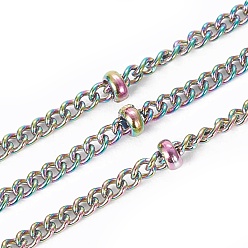Rainbow Color Ионное покрытие (ip) 304 бордюрные цепи из нержавеющей стали, спутниковые сети, с бисером и катушкой, пайки, Радуга цветов, 1.5x1.5x0.5 мм, около 32.8 футов (10 м) / рулон