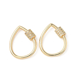 Teardrop Латунь микропаве прозрачный кубический цирконий винт карабин брелоки, без кадмия, без никеля и без свинца, реальный 18 k позолоченный, слеза, 24x19~21x2 мм