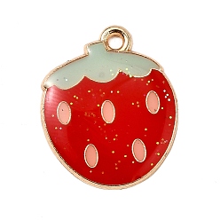 Клубника Подвески из сплава блесток с красной эмалью, золотой свет, клубника, 19.5x16.5x2 мм, отверстие : 1.6 мм