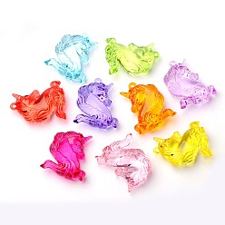 Mixed Color Transparent Acrylic Pendant, Unicorn, Mixed Color, 51mm long, 38mm wide, 15mm thick, hole: 3mm, about 44pcs/500g
