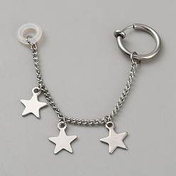 Нержавеющая Сталь Цвет Серьги-клипсы в форме звезд из нержавеющей стали, цепочка-оберег, цвет нержавеющей стали, 100 мм