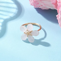 Розовый Кварц Кольца на палец из натурального розового кварца, обмотанные медной проволокой золотистого оттенка., цветок, 19 мм