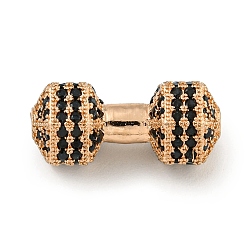 Розовое Золото Латунь микропаве черный кубический цирконий, гантель, розовое золото , 8x18.5x4 мм, отверстие : 1.8 мм