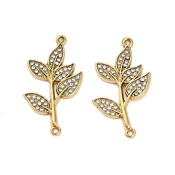 Настоящее золото 18K 304 подвески из нержавеющей стали с кристаллами и стразами, ионное покрытие (ip), лист ссылки, реальный 18 k позолоченный, 29.5x15.5x1.5 мм, отверстие : 1 мм