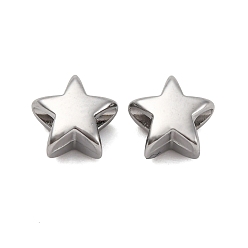 Нержавеющая Сталь Цвет 304 из нержавеющей стали бусы, звезда, анти-тускнение, цвет нержавеющей стали, 7.5x7.5x4.5 мм, отверстие : 2.5 мм