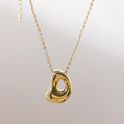 Letter D Brass Chunky Initial Pendant Necklaces, with Stainless Steel Lobster Claw Clasps, Real 14K Gold Plated, Letter D, 17.72~18.90 inch(45~48cm)