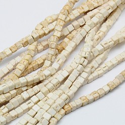 Кремово-белый Синтетических нитей бирюзовые бусы, окрашенные, кубические, кремово-белые, 4x4x4 мм, отверстие : 1 мм, около 95 шт / нитка, 15.75 дюйм