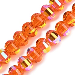 Оранжевый Гальванизируйте прозрачное стекло бисер нитей, тыква, граненые, с покрытием AB цвета, оранжевые, 8x6 мм, отверстие : 1.2 мм, около 78~81 шт / нитка, 18.50'' (47 см)
