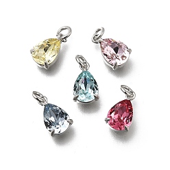 (52) Непрозрачная лаванда Каплевидная латунь со стеклянными подвесками, одиночные каменные прелести, без кадмия и без свинца, долговечный, стойки покрытие, платина, разноцветные, 10.5x6.5x4.5 мм, отверстие : 2 мм