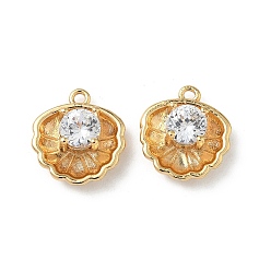 Прозрачный Подвески в форме ракушки из латуни с микропаве из кубических цирконий, без никеля , реальный 18 k позолоченный, прозрачные, 15x14x5 мм, отверстие : 1.5 мм