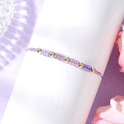 Лиловый Браслеты из плетеных бусин из стеклянного бисера, плетеные браслеты из нейлоновой нити для женщин, сирень, внутренний диаметр: 3/4~3-3/8 дюйм (1.9~8.5 см)