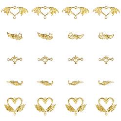 Golden Zinc Alloy Open Back Bezel Links, For DIY UV Resin, Epoxy Resin, Pressed Flower Jewelry, Wing Theme, Golden, 24.5~33.5x9.5~51x2~3mm, Hole: 2.5~3mm