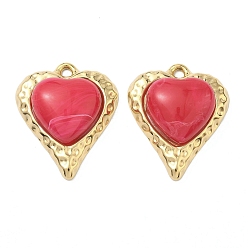 Красный 304 подвески из нержавеющей стали и смолы, шарма сердца, вакуумное покрытие pvd, реальный 18 k позолоченный, красные, 32x26.5x7.5 мм, отверстие : 3 мм