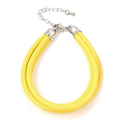 Yellow Microfiber Leather Multi-strand Cord Bracelets Makings, with Brass Findings and 202 Stainless Steel Lobster Claw Clasps, Platinum, Yellow, 7.48 inch(19cm)