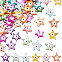 Mixed Color 50Pcs Natural Freshwater Shell Beads, with Enamel, Double-Faced, Star with Evil Eye, Dyed, Mixed Color, 14~15x15~16x5mm, Hole: 0.7mm