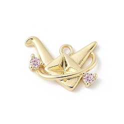 Настоящее золото 14K Латунные микро проложить кубического циркония подвески, без кадмия, без никеля и без свинца, оригами журавлик, реальный 14 k позолоченный, 11x15x2.5 мм, отверстие : 1.5 мм