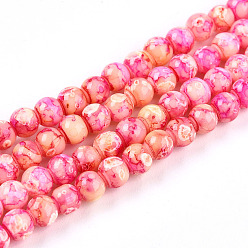 Темно-Розовый Выпечки нарисованных стеклянных бусин прядей, круглые, темно-розовыми, 4~4.5 мм, отверстие : 0.8 мм, около 204~208 шт / нитка, 31.89~32.68 дюйм (81~83 см)