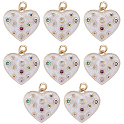 Real 18K Gold Plated 8Pcs Eco-Friendly Brass Micro Pave Cubic Zirconia Pendants, with Enamel, Long-Lasting Plated, Lead Free & Cadmium Free & Nickel Free, Heart Charms, Real 18K Gold Plated, 18x18x4mm, Jump Ring: 5mm in diameter, 0.5mm thick, 3mm Inner Diameter.