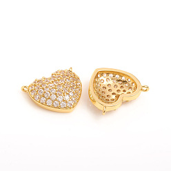 Golden Brass Micro Pave Cubic Zirconia Pendants, Heart, Clear, Golden, 13.5x16x4mm, Hole: 0.8mm