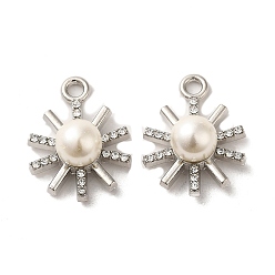Platinum Alloy with Rhinestone Pendants, with ABS Imitation Pearl, Sun Charms, Platinum, 22.5x17x9mm, Hole: 2.2mm