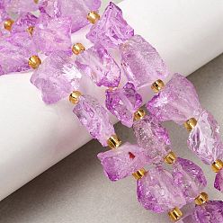 Фиолетовый Сырой грубый натуральный кристалл кварца, окрашенные, с бисером, самородки, фиолетовые, 8~18x9~15x8~11 мм, отверстие : 1.5~2 мм, около 12~13 шт / нитка, 7.48''~7.68'' (19~19.5 см)