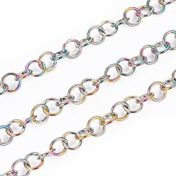 Rainbow Color Ion Plating(IP) 304 Stainless Steel Rolo Chains, Belcher Chain, with Spool, Soldered, Rainbow Color, 5x5x0.9mm, about 32.8 Feet(10m)/roll