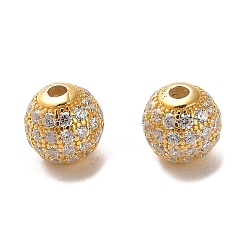 Clair 925 perles de zircone cubique micro-pavées en argent sterling, ronde, réel 18 k plaqué or, clair, 6x5.5mm, Trou: 1.4mm