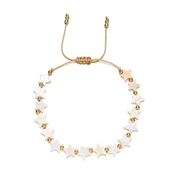 Морская Ракушка Регулируемые нейлоновые нити плетеные браслеты из бисера, с ракушечными бусинами звездные разделительные бусины, цвет морской раковины, 6-1/4~10-1/4 дюйм (16~26 см)