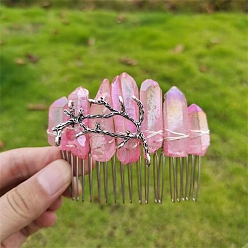 Бледно-Розовый Гальванизированные гребни для волос из натурального кварцевого кристалла, аксессуары для волос для женщин и девочек, розовый жемчуг, 60x80 мм
