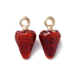 Клубника Подвески из эмали и сплава, без кадмия, без никеля и без свинца, матовый золотой цвет, клубника, 15.5x8x7 мм, отверстие : 1.8 мм