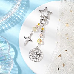 Желтый Подвесные украшения из стеклянных бусин и сплавов, карабины-карабинки в форме звезды для украшений сумок, Вс & луна, желтые, 107.5 мм