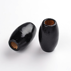 Black Dyed Barrel Natural Wood Beads, Lead Free, Black, 28~30x20mm, Hole: 8.5~10.5mm