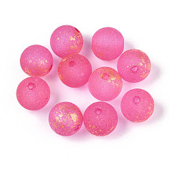 Ярко-Розовый Выпечка окрашенные стеклянные бусины, круглые, с золотой порошок, ярко-розовый, 8~8.5 мм, отверстие : 1.2~1.5 мм, Около 1430 шт / 1000 г