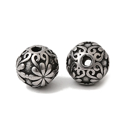 Цветок 304 из нержавеющей стали бусы, античное серебро, круглая с цветком, 10x9.5 мм, отверстие : 1.8 мм