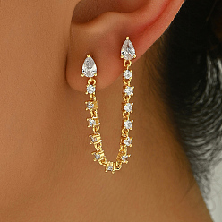 Золотой Серьги-гвоздики с кисточками из латуни с прозрачными кубическими цирконами, слеза, золотые, 75 мм