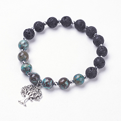 Натуральный Агат Браслеты с подвесками из натуральных бусин из вулканической породы, Сплав с подвесками, натуральная морская яшма и немагнитный синтетический гематит, Упаковка мешковины, древо жизни, 2-1/8 дюйм (54 мм)
