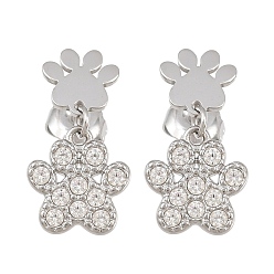 Stainless Steel Color 316L Surgical Stainless Steel Micro Pave Cubic Zirconia Dangle Stud Earrings for Women, Paw Print, Stainless Steel Color, 20.5x11mm