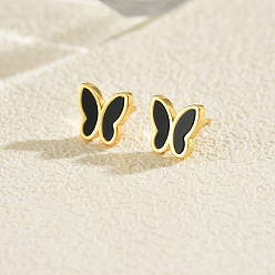 Черный Бабочки 201 из нержавеющей стали серьги, золотые, чёрные, 9x9 мм