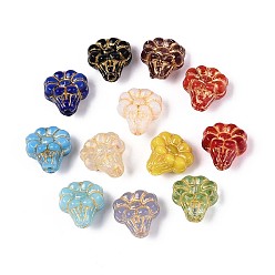 (52) Непрозрачная лаванда Стеклянные бусины, цветок, золотой металл обвитыми, разноцветные, 12~12.5x11x7~8 мм, отверстие : 1~1.2 мм