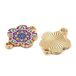 Cerise Printed Alloy Enamel Connector Charms, Flower Links, Light Gold, Cerise, 14x18x1.5mm, Hole: 1.5mm