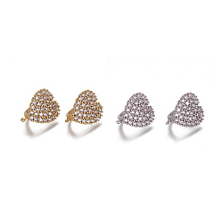 Platinum & Golden Brass Hoop Earring Findings with Latch Back Closure, with Micro Pave Cubic Zirconia and Loop, Heart, Clear, Platinum & Golden, 17.5x15x11mm, Hole: 1mm, Pin: 1mm