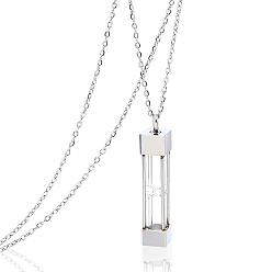 Stainless Steel Color 304 Stainless Steel Glass Hourglass Pendant Urn Ashes Necklaces for Women Men, Rectangle, Stainless Steel Color, 21.73 inch(55.2cm)