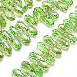 Светло-зеленый Стеклянные бусины с гальваническим покрытием , с половиным покрытием, граненые, слеза, светло-зеленый, 12x6 мм, отверстие : 1 мм